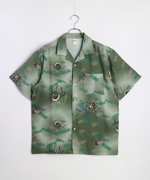 セール】ストレッチ インクジェットプリント 半袖 オープンカラー