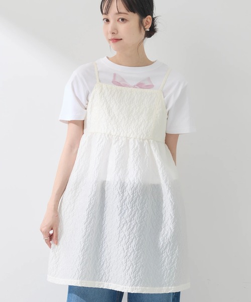 earth music&ecology(アースミュージックアンドエコロジー)の「ぽこぽこフラワーキャミチュニック(チュニック・レディース・ブラック/サックスブルー/アイボリー・FREE)」の1枚目の写真