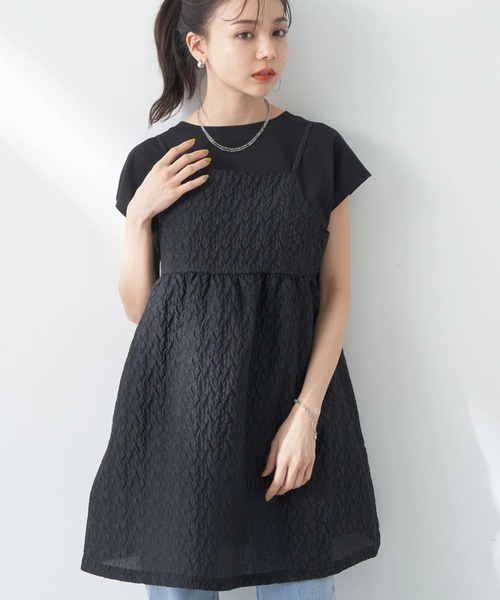 earth music&ecology(アースミュージックアンドエコロジー)の「ぽこぽこフラワーキャミチュニック(チュニック・レディース・ブラック/サックスブルー/アイボリー・FREE)」の2枚目の写真