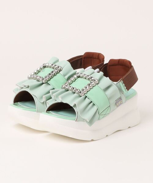 YOSUKE（ヨースケ）の「【YOSUKE】厚底フリルサンダル 4450033（サンダル・レディース・ブラック/ライトグリーン/ピンク/ホワイト/ネイビー/シルバー/シャンパン・22.5cm/23.0cm/23.5cm/24.0cm/24.5cm）」の3枚目の写真