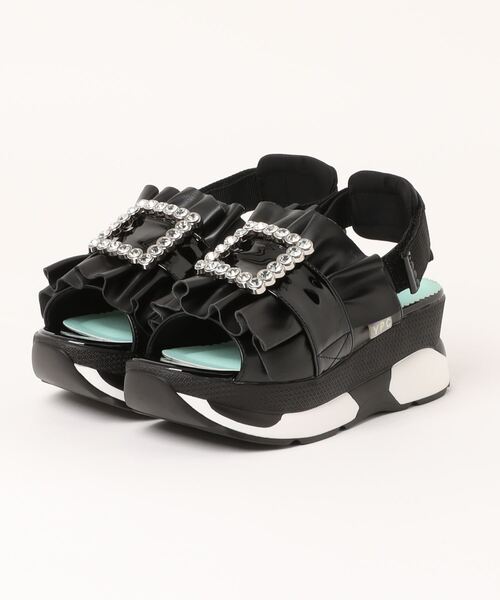 YOSUKE（ヨースケ）の「【YOSUKE】厚底フリルサンダル 4450033（サンダル・レディース・ブラック/ライトグリーン/ピンク/ホワイト/ネイビー/シルバー/シャンパン・22.5cm/23.0cm/23.5cm/24.0cm/24.5cm）」の2枚目の写真