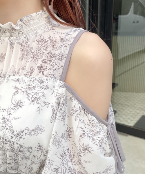 【未使用タグ付き】NOMAE ノーマエ カットアウトリボン花柄ワンピース セール】カットアウトリボン花柄ワンピース（ワンピース