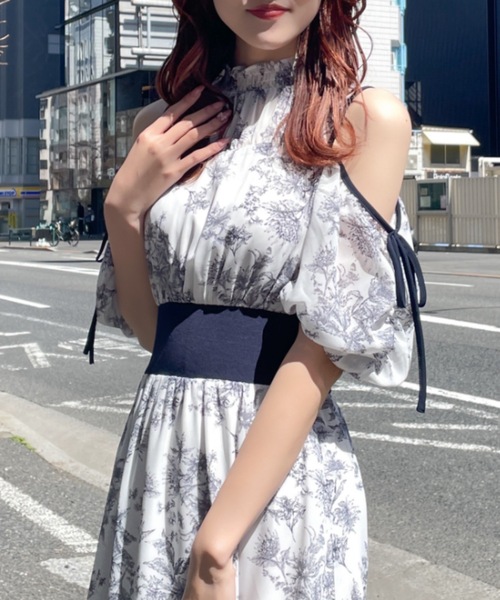 【未使用タグ付き】NOMAE ノーマエ カットアウトリボン花柄ワンピース セール】カットアウトリボン花柄ワンピース（ワンピース