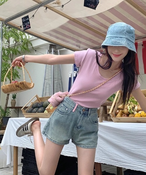 GEMEDA(ジェメダ)の「ししゅうポケットデザインショットパンツ(デニムパンツ・レディース・ライトブルー・S/M/L)」の5枚目の写真
