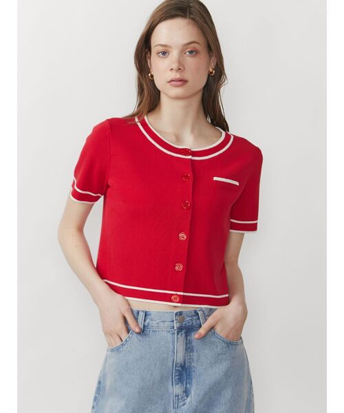 CALNAMUR（カルナムール）の「バイカラーニットカーディガン（カーディガン/ボレロ・レディース・ホワイト/レッド/ブラック・FREE）」の3枚目の写真