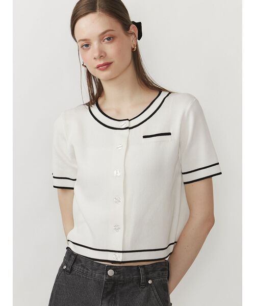 CALNAMUR（カルナムール）の「バイカラーニットカーディガン（カーディガン/ボレロ・レディース・ホワイト/レッド/ブラック・FREE）」の2枚目の写真