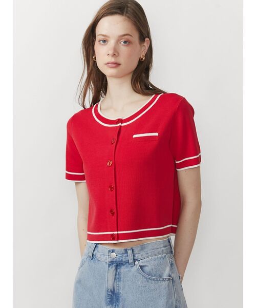 CALNAMUR（カルナムール）の「バイカラーニットカーディガン（カーディガン/ボレロ・レディース・ホワイト/レッド/ブラック・FREE）」の5枚目の写真