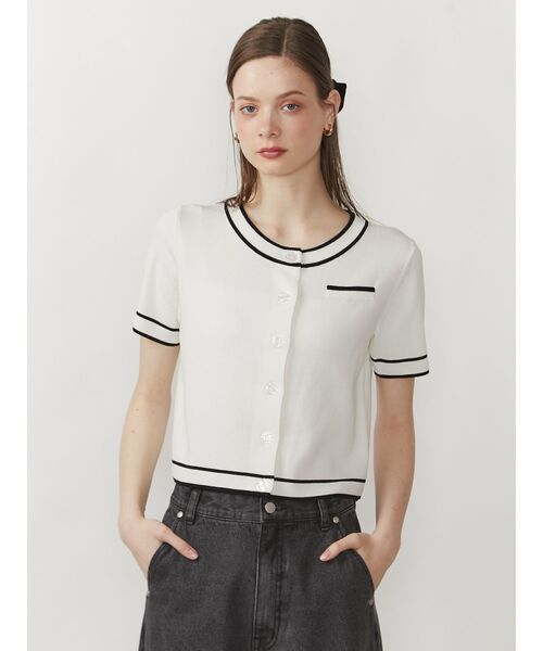 CALNAMUR（カルナムール）の「バイカラーニットカーディガン（カーディガン/ボレロ・レディース・ホワイト/レッド/ブラック・FREE）」の6枚目の写真