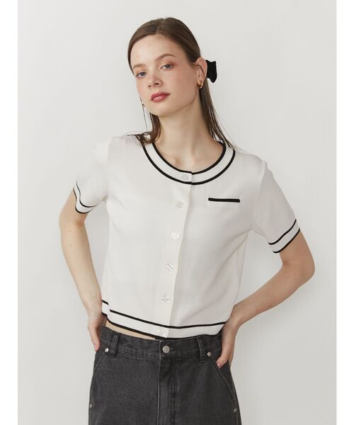 CALNAMUR（カルナムール）の「バイカラーニットカーディガン（カーディガン/ボレロ・レディース・ホワイト/レッド/ブラック・FREE）」の7枚目の写真