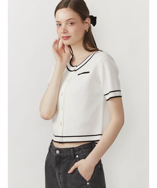 CALNAMUR（カルナムール）の「バイカラーニットカーディガン（カーディガン/ボレロ・レディース・ホワイト/レッド/ブラック・FREE）」の8枚目の写真