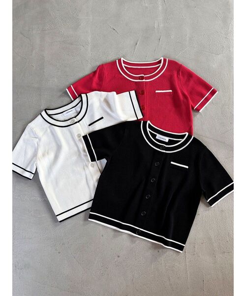 CALNAMUR（カルナムール）の「バイカラーニットカーディガン（カーディガン/ボレロ・レディース・ホワイト/レッド/ブラック・FREE）」の14枚目の写真