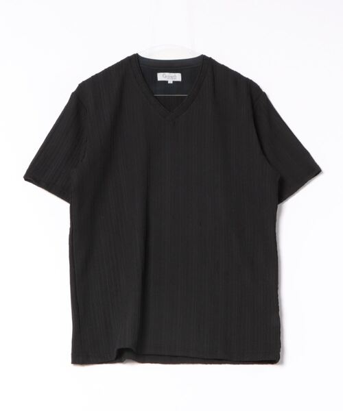 m.f.editorial（エムエフエディトリアル）の「【ストレッチ】m.f.エディトリアル メンズ タックストライプ フェイクVネック半袖Tシャツ（Tシャツ/カットソー・メンズ・ホワイト/ブラック/ライトグリーン・LARGE/MEDIUM）」の5枚目の写真