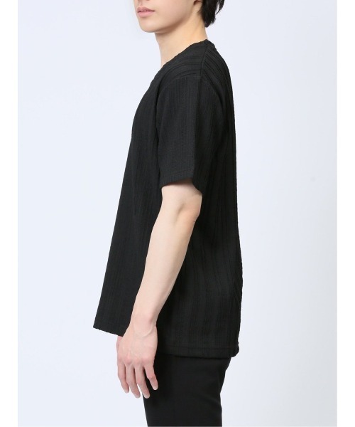 m.f.editorial（エムエフエディトリアル）の「【ストレッチ】m.f.エディトリアル メンズ タックストライプ フェイクVネック半袖Tシャツ（Tシャツ/カットソー・メンズ・ホワイト/ブラック/ライトグリーン・LARGE/MEDIUM）」の7枚目の写真