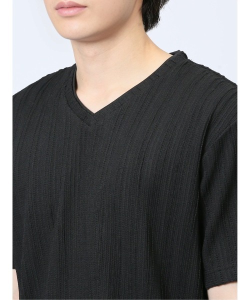 m.f.editorial（エムエフエディトリアル）の「【ストレッチ】m.f.エディトリアル メンズ タックストライプ フェイクVネック半袖Tシャツ（Tシャツ/カットソー・メンズ・ホワイト/ブラック/ライトグリーン・LARGE/MEDIUM）」の9枚目の写真