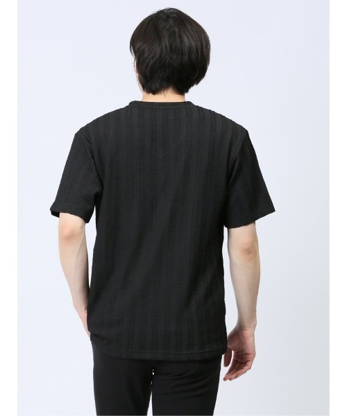 m.f.editorial（エムエフエディトリアル）の「【ストレッチ】m.f.エディトリアル メンズ タックストライプ フェイクVネック半袖Tシャツ（Tシャツ/カットソー・メンズ・ホワイト/ブラック/ライトグリーン・LARGE/MEDIUM）」の12枚目の写真