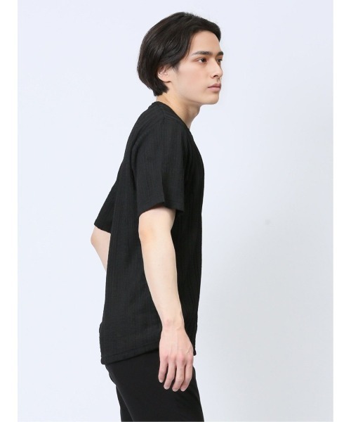 m.f.editorial（エムエフエディトリアル）の「【ストレッチ】m.f.エディトリアル メンズ タックストライプ フェイクVネック半袖Tシャツ（Tシャツ/カットソー・メンズ・ホワイト/ブラック/ライトグリーン・LARGE/MEDIUM）」の13枚目の写真