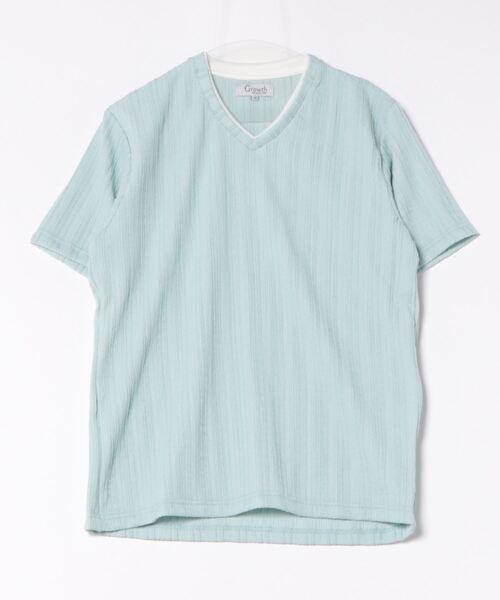 m.f.editorial（エムエフエディトリアル）の「【ストレッチ】m.f.エディトリアル メンズ タックストライプ フェイクVネック半袖Tシャツ（Tシャツ/カットソー・メンズ・ホワイト/ブラック/ライトグリーン・LARGE/MEDIUM）」の14枚目の写真