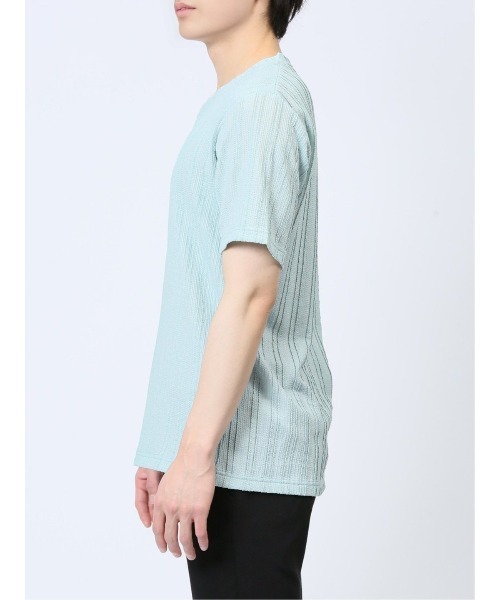 m.f.editorial（エムエフエディトリアル）の「【ストレッチ】m.f.エディトリアル メンズ タックストライプ フェイクVネック半袖Tシャツ（Tシャツ/カットソー・メンズ・ホワイト/ブラック/ライトグリーン・LARGE/MEDIUM）」の16枚目の写真