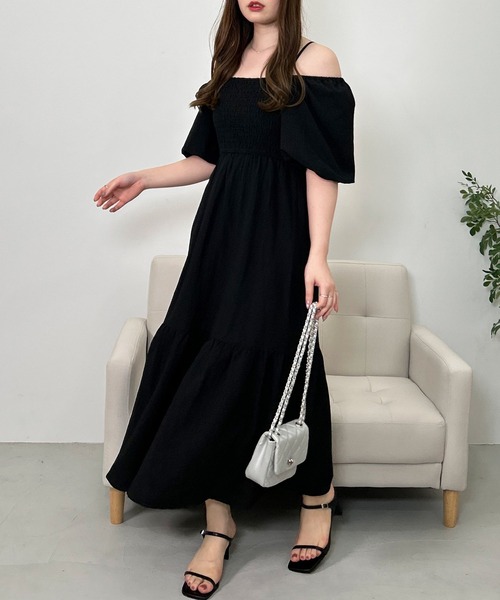 INGNI（イング）の「2wayオフショルシャーリングワンピース（ワンピース・レディース・ピンク/オフホワイト/ブラック・M）」の11枚目の写真