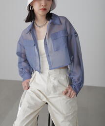 ◇裾ドロストショート丈シアーシャツ