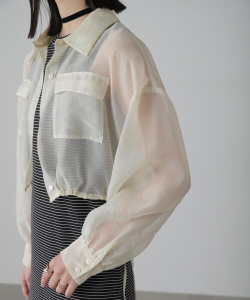 FREE'S MART（フリーズマート）の「◇裾ドロストショート丈シアーシャツ（シャツ/ブラウス・レディース・ブラック/ブルー/ホワイト/ピンク・FREE）」の21枚目の写真