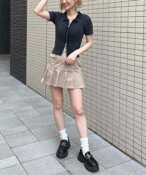スパイラルガール SPIRALGIRL ダブルZIPピグメントリブニットトップス （ホワイト） ダブルZIPピグメントリブニットトップス SPIRALGIRL│SPIRALGIRL