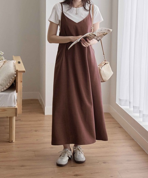 麻調バックリボンキャミワンピ（レギュラー丈）（ワンピース