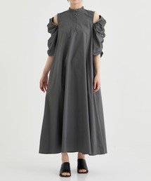 【CINOH/チノ】別注 GATHERED SLEEVE DRESS/ギャザースリーブワンピース/シャツワンピース