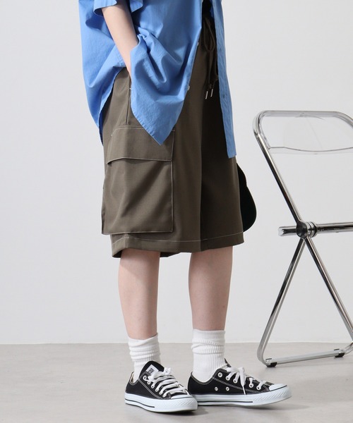 FUNALIVE(ファンアライブ)の「ポリエステル ステッチ カーゴショートパンツ(カーゴパンツ・メンズ・ブラック/チャコール/カーキ・L/M/XL)」の9枚目の写真