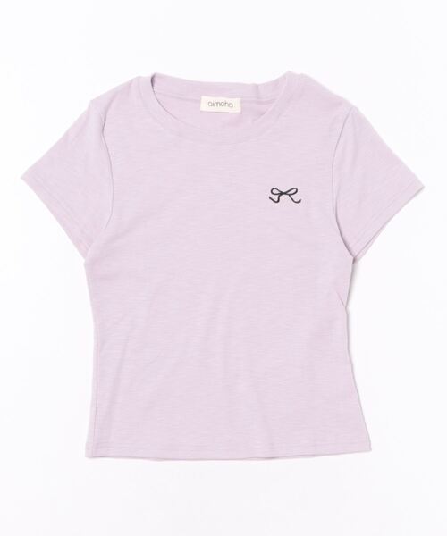 aimoha（アイモハ）の「リボン刺繍Tシャツ (SS)（Tシャツ/カットソー・レディース・グレー/ブルー/ブラック/ライトパープル/ホワイト・FREE）」の7枚目の写真