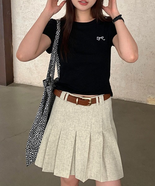 aimoha（アイモハ）の「リボン刺繍Tシャツ (SS)（Tシャツ/カットソー・レディース・グレー/ブルー/ブラック/ライトパープル/ホワイト・FREE）」の8枚目の写真