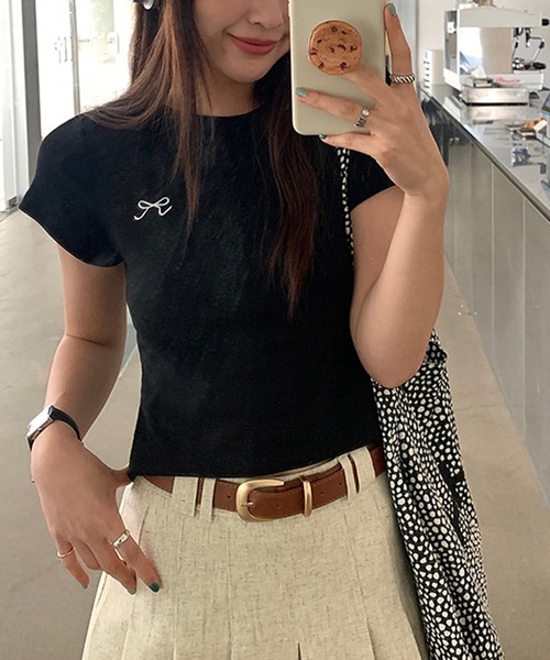 aimoha（アイモハ）の「リボン刺繍Tシャツ (SS)（Tシャツ/カットソー・レディース・グレー/ブルー/ブラック/ライトパープル/ホワイト・FREE）」の12枚目の写真