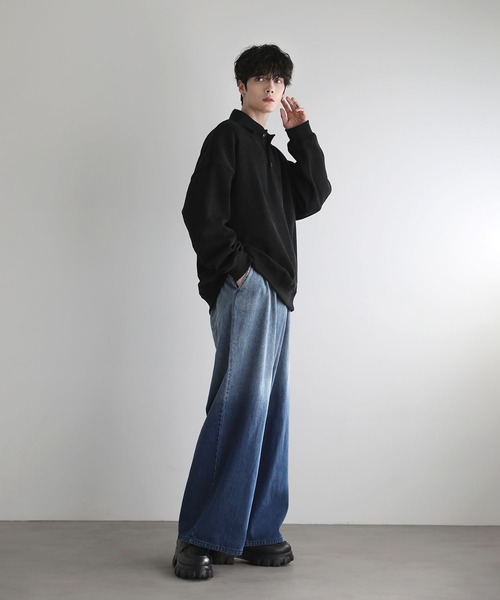 ワイド グラデーションデニム ルーズフィット バギーパンツ 韓国 グラデーションワイドバギーデニムパンツ(デニムパンツ