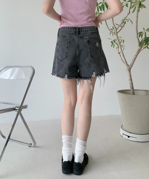 Teem Store（チームストア）の「ビンテージライクダメージクラッシュショートパンツ（デニムパンツ・レディース・ホワイト/ブラック/グレー/ブルー・S/M/L）」の18枚目の写真