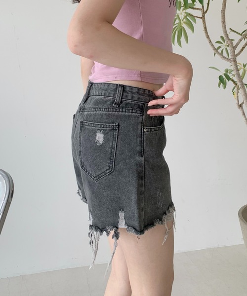 Teem Store（チームストア）の「ビンテージライクダメージクラッシュショートパンツ（デニムパンツ・レディース・ホワイト/ブラック/グレー/ブルー・S/M/L）」の19枚目の写真