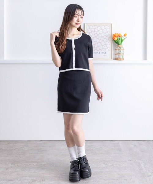 clear（クリア）の「配色ニットミニスカート[セットアップ可能 ショート丈]≪再入荷≫（スカート・レディース・ピンク/オフホワイト/ブラック・F）」の15枚目の写真