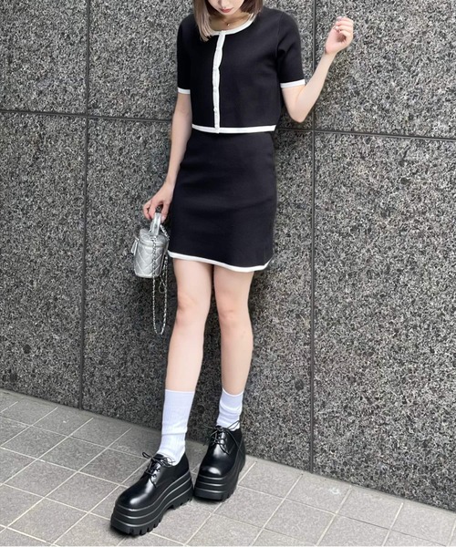 clear（クリア）の「配色ニットミニスカート[セットアップ可能 ショート丈]≪再入荷≫（スカート・レディース・ピンク/オフホワイト/ブラック・F）」の19枚目の写真