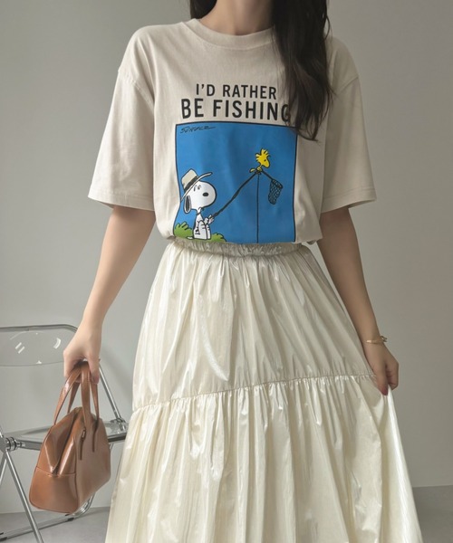 SNOOPY(スヌーピー)の「【PEANUTS/SNOOPY】別注 ピーナッツ スヌーピー 「FISHING」ヴィンテージ風Tシャツ(Tシャツ/カットソー・レディース・アイボリー/ネイビー/ブラック・XL/S/M/L)」の14枚目の写真