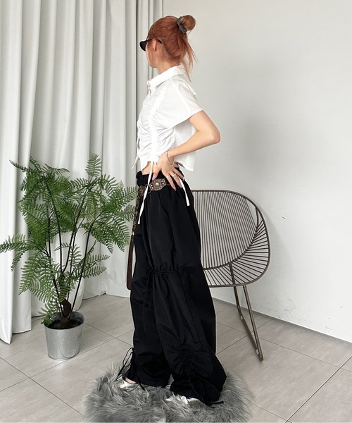 sedacle girl(セダクルガール)の「リボンシャーリングナイロンパンツ(その他パンツ・レディース・ピンク/グレー/ブラック・FREE)」の8枚目の写真