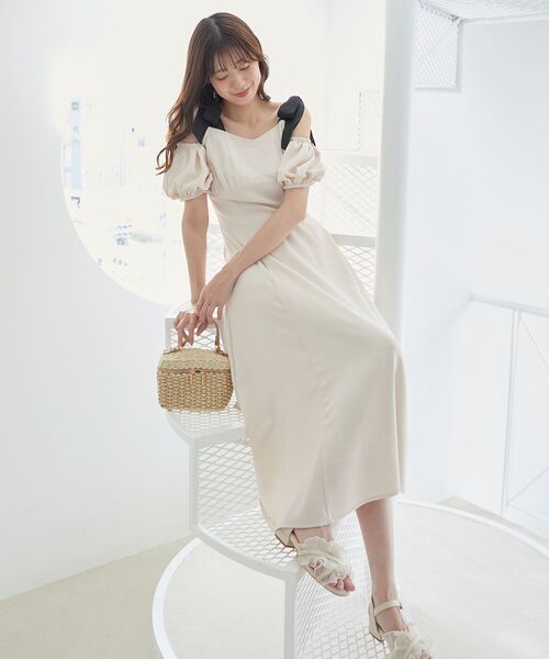 MAJESTIC LEGON（マジェスティックレゴン）の「【WEB限定XSサイズあり】2wayバイカラーリボンワンピース（ワンピース・レディース・ブラック系その他/ホワイト系その他/アイボリー/ブラウン系その他2・X-SMALL/MEDIUM/SMALL）」の7枚目の写真