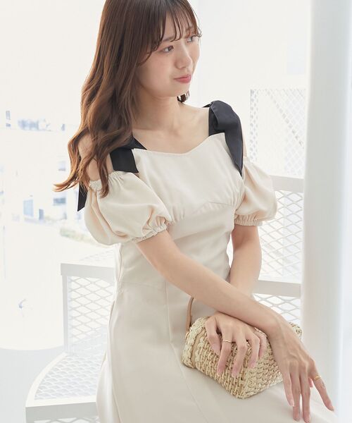 MAJESTIC LEGON（マジェスティックレゴン）の「【WEB限定XSサイズあり】2wayバイカラーリボンワンピース（ワンピース・レディース・ブラック系その他/ホワイト系その他/アイボリー/ブラウン系その他2・X-SMALL/MEDIUM/SMALL）」の14枚目の写真