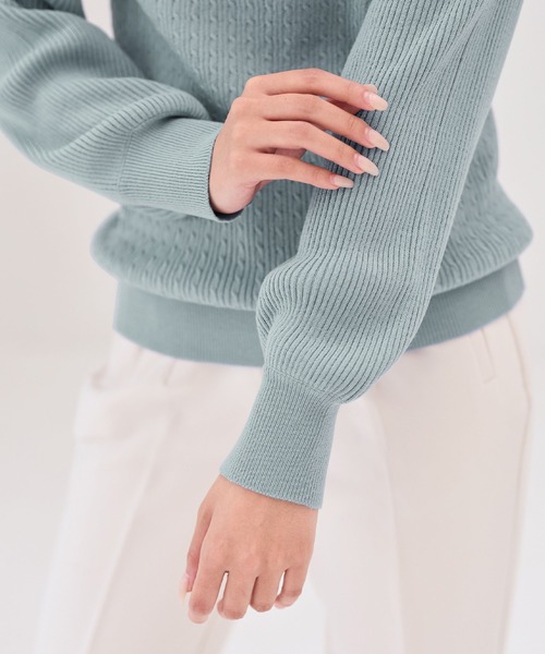 alotta(アロッタ)の「カシミヤタッチミニケーブルニット(ニット/セーター・レディース・ライトブルー/ネイビー/杢グレー/アイボリー・L/LL/3L/M)」の18枚目の写真
