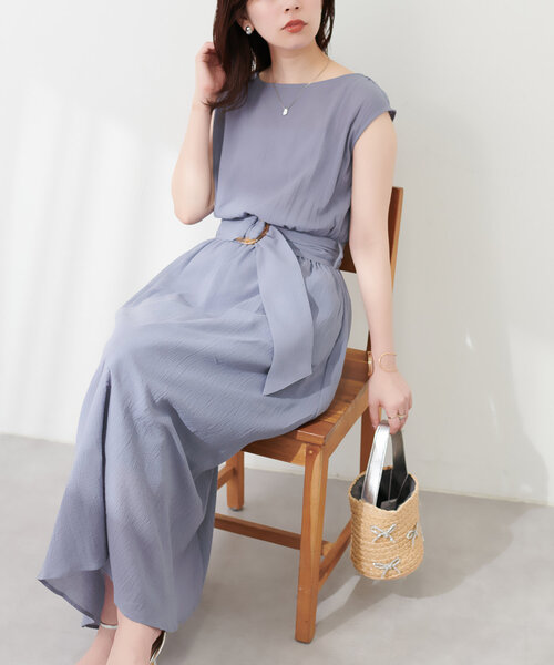 natural couture(ナチュラルクチュール)の「べっ甲Dかん太ベルト涼しげワンピース(ワンピース・レディース・ブラック/サックスブルー/ボルドー/ミント/チェック/ベージュ・FREE)」の4枚目の写真