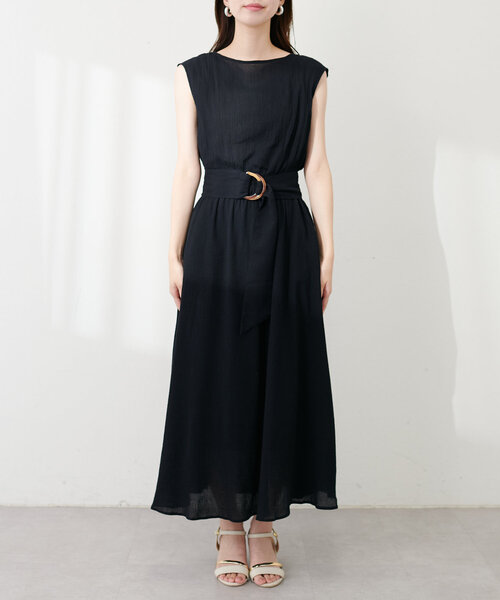 natural couture(ナチュラルクチュール)の「べっ甲Dかん太ベルト涼しげワンピース(ワンピース・レディース・ブラック/サックスブルー/ボルドー/ミント/チェック/ベージュ・FREE)」の11枚目の写真