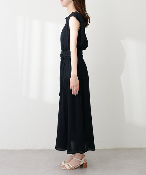 natural couture(ナチュラルクチュール)の「べっ甲Dかん太ベルト涼しげワンピース(ワンピース・レディース・ブラック/サックスブルー/ボルドー/ミント/チェック/ベージュ・FREE)」の12枚目の写真