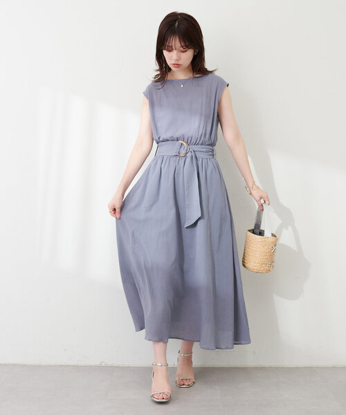 natural couture(ナチュラルクチュール)の「べっ甲Dかん太ベルト涼しげワンピース(ワンピース・レディース・ブラック/サックスブルー/ボルドー/ミント/チェック/ベージュ・FREE)」の21枚目の写真