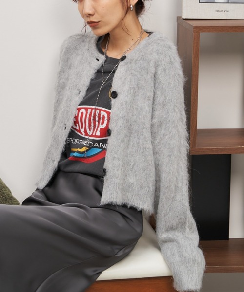 Auntie Rosa Holiday（アンティローザホリデー）の「モヘアタッチシャギークルーカーディガン（カーディガン/ボレロ・レディース・オフホワイト/グレー/ブルー/ピンク・FREE）」の2枚目の写真