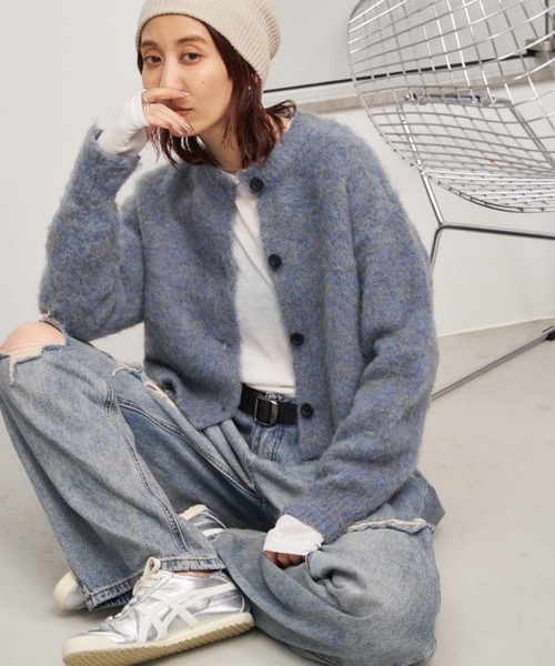 Auntie Rosa Holiday（アンティローザホリデー）の「モヘアタッチシャギークルーカーディガン（カーディガン/ボレロ・レディース・オフホワイト/グレー/ブルー/ピンク・FREE）」の3枚目の写真
