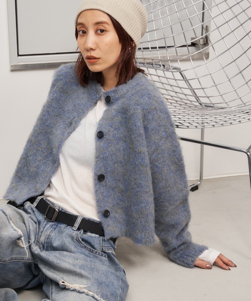 Auntie Rosa Holiday（アンティローザホリデー）の「モヘアタッチシャギークルーカーディガン（カーディガン/ボレロ・レディース・オフホワイト/グレー/ブルー/ピンク・FREE）」の7枚目の写真