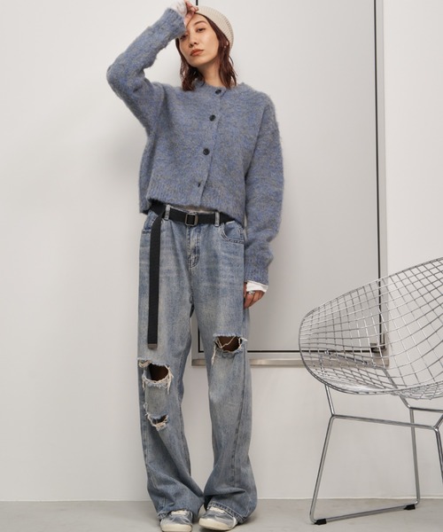 Auntie Rosa Holiday（アンティローザホリデー）の「モヘアタッチシャギークルーカーディガン（カーディガン/ボレロ・レディース・オフホワイト/グレー/ブルー/ピンク・FREE）」の12枚目の写真